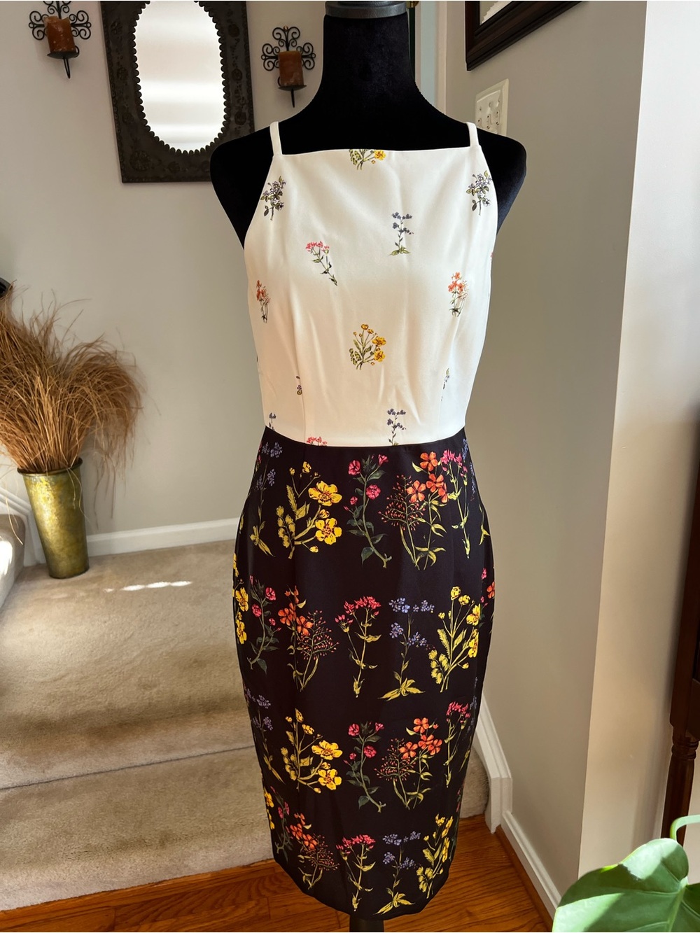 H&M Black Pencil Dress with Floral Print Size 8